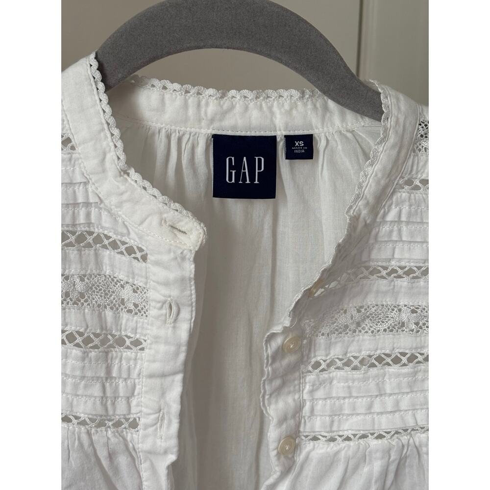 GAP White Lace Peasant Blouse XS Boho Cotton Long Sleeve Cottagecore Top - Picture 3 of 9